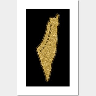 Palestinian Gold Glitter Map Area 27027 KM2 Palestine Will Be Free Solidarity Design Posters and Art